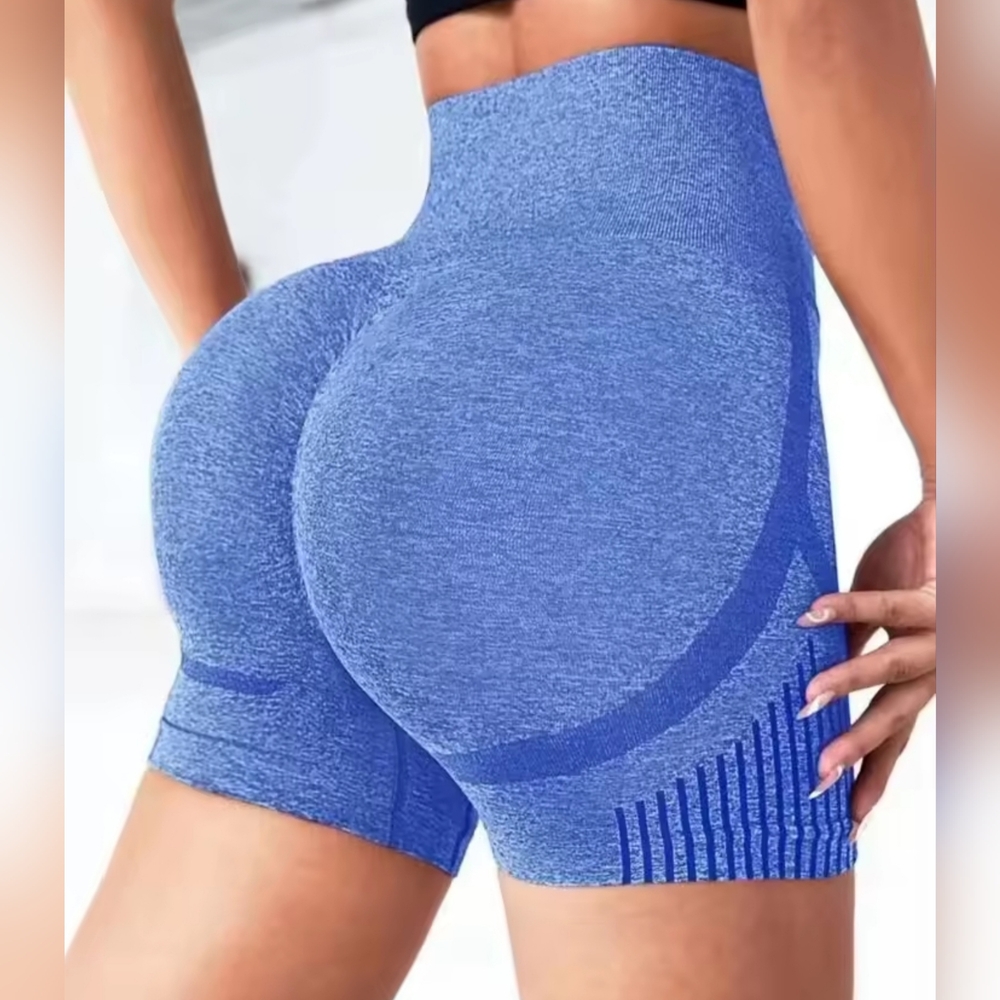 *Women's Lift Butt Seamless High Waist Yoga Workout Fitness Shorts Blue Sz Large